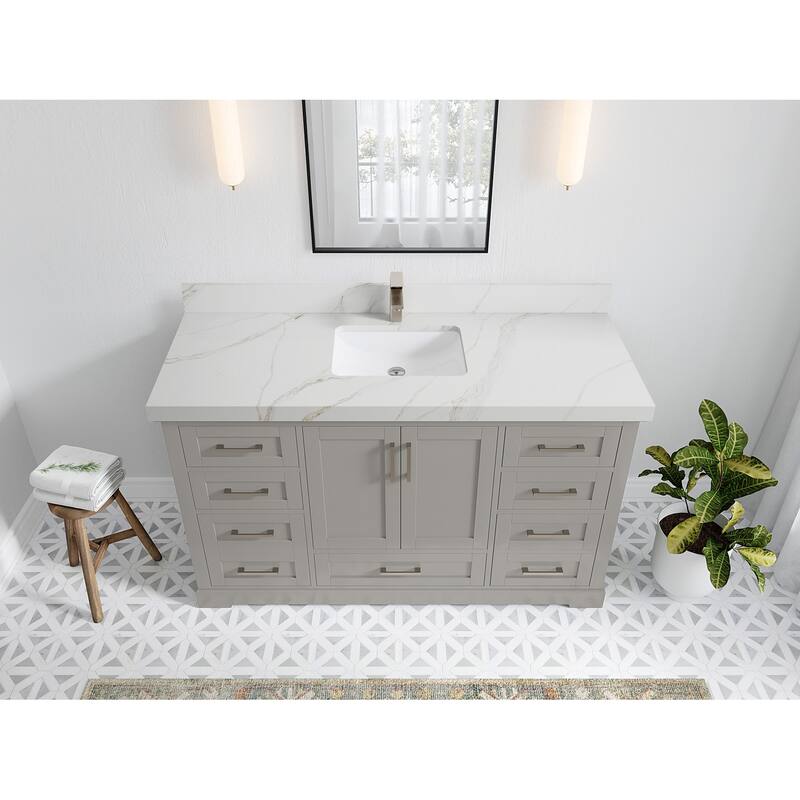 Willow Collection 60 in W x 22 in D x 36 in H Boston Single Bowl Sink Bathroom Vanity with Countertop