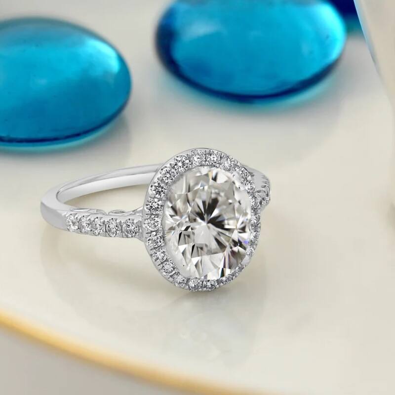 Auriya 14k Gold 2 1/4ct Oval Moissanite Halo Diamond Engagement Ring 3/8cttw