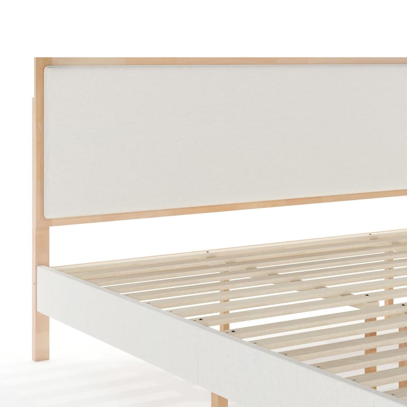 Martha Stewart Wooden Platform Bed with Upholstered Base and Triple Inset Headboard