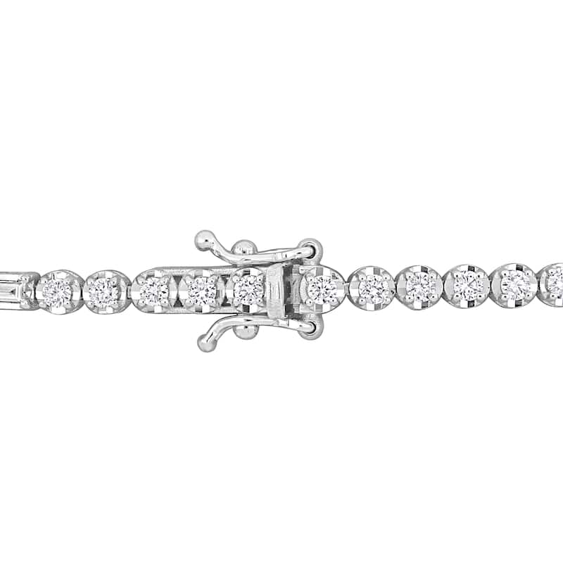 Miadora 14k White Gold Round and Baguette Diamond Tennis Bracelet 1 3/5ct TDW