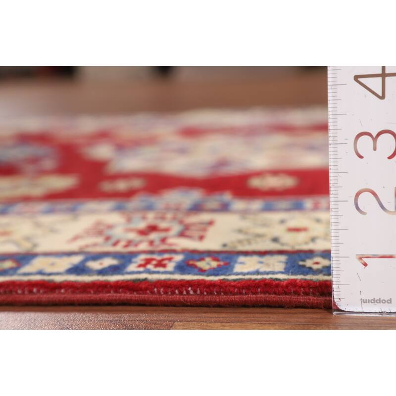 Red Geometric Kazak Oriental Foyer Rug Handmade Wool Carpet - 3'5" x 5'1"