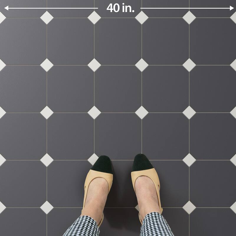 Merola Tile Vaudeville Octagon Antracita with Taco Nacar 7-7/8" x 7-7/8" Porcelain Floor and Wall Tile