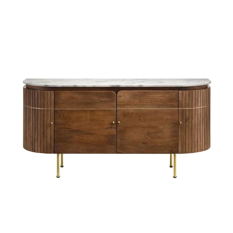 4 Doors Marble Top Dining Server in White and Natural - White and Natural