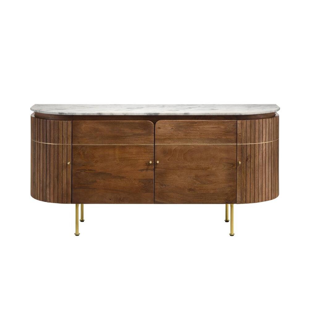 4 Doors Marble Top Dining Server in White and Natural