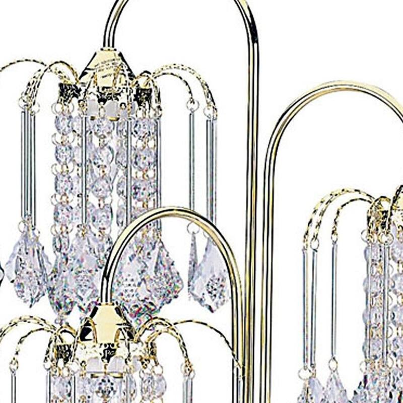 HomeRoots 34" Gold and Faux Crystal Three Light Chandelier Table Lamp - 15' X '34' X '15