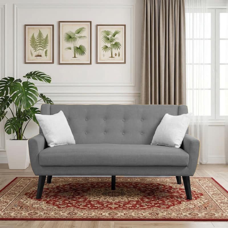 Modern 63-Inch Linen Tufted Loveseat Sofa with Pillows