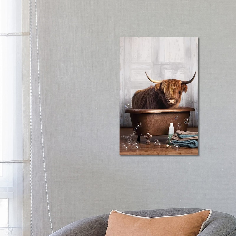 iCanvas "Highland Cow In The Tub" by Domonique Brown Canvas Print - 26x18x1.5