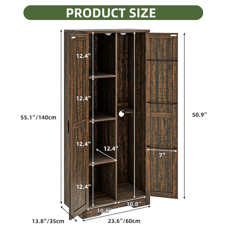 Moasis Broom Closet Storage Cabinet with Doors and Shelves for Farmhouse Organization