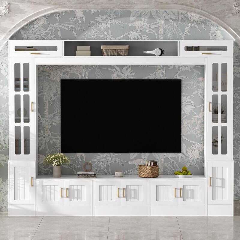 98.4" W Wall Unit Entertainment Center with Bookshelves - For TVs up to 80" - White