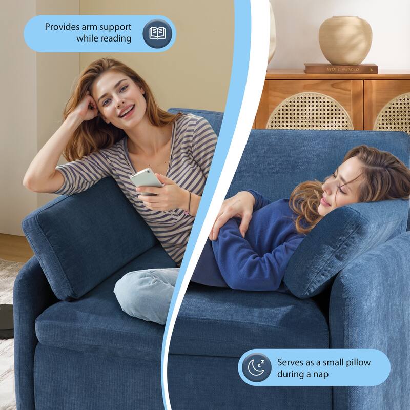 50" Oversized Chenille Lounge Chair - Wide Deep Seat Armchair with Color Block Design & Throw Pillows