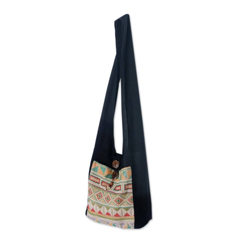 NOVICA Handmade Cotton 'Happy Geometry' Shoulder Bag