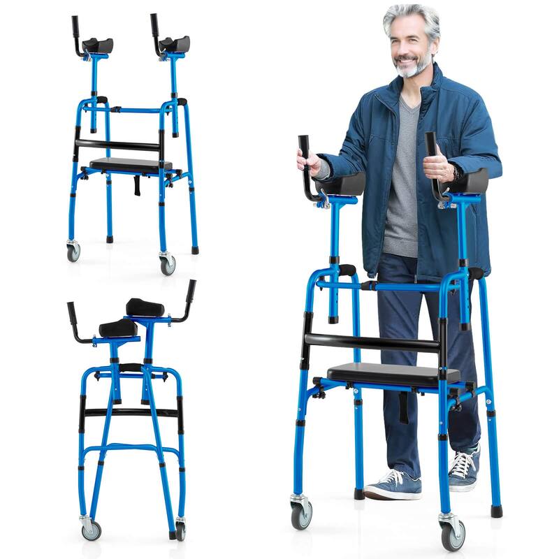 Costway Versatile Rolling Walker All Terrain Stand-Assist Walker with - See Details - Navy