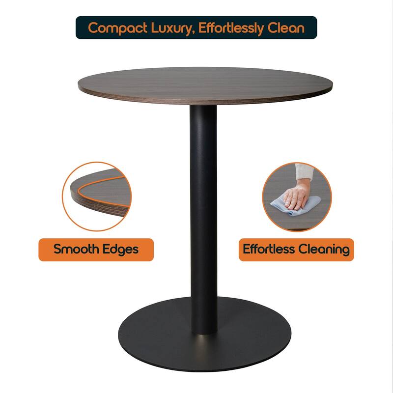 Vail Round Dining Table with 36 in. MDF Tabletop in Black Stainless Steel Round Base Accent Kitchen Table