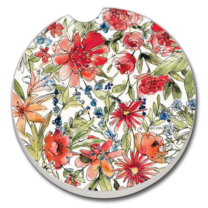Counterart Absorbent Stoneware Car Coaster, Americana Mood - Floral, Set of 2 - 2.5