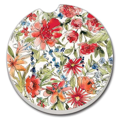 Counterart Absorbent Stoneware Car Coaster, Americana Mood - Floral, Set of 2 - 2.5