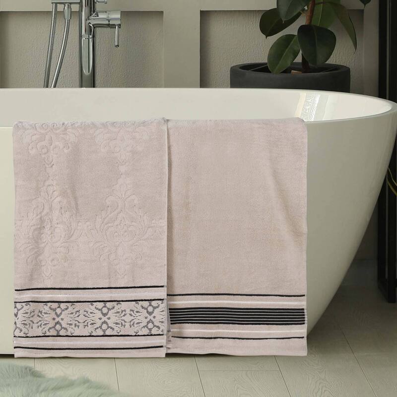 Superior Sadie Zero Twist Cotton Solid and Floral Bath Sheet Set of 2 - Stone