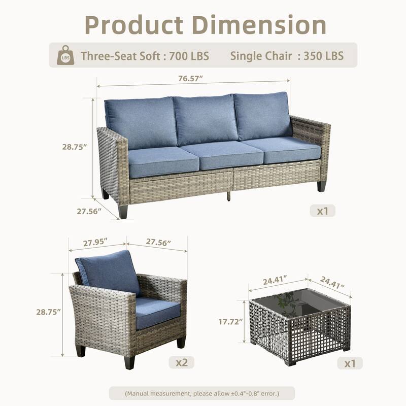 OVIOS 4 Pieces Patio Furniture Wicker Set with Solar-Powered Coffee Table