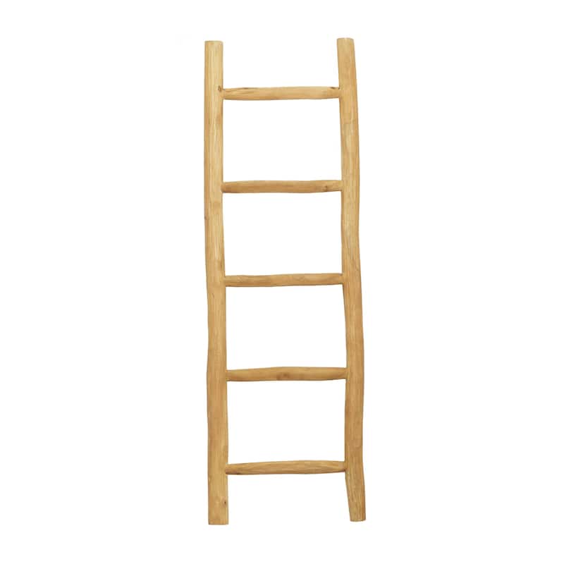 Teak Wood Handmade 5 Rung Ladder - Brown - Roche River Decor