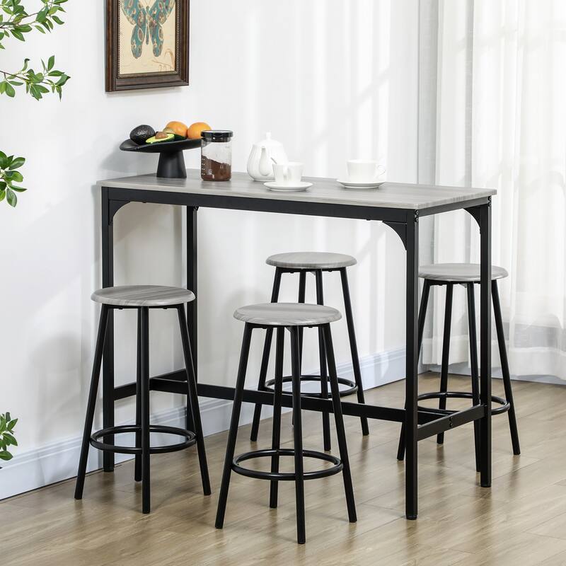5-Piece Counter Height Bar Table Set,Rustic 43.25" Dining Table with 4 Bar Stools,Kitchen Table with Wooden Top for Pub