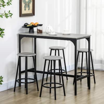5-Piece Counter Height Pub Set with 4 Bar Stools and Wooden Top