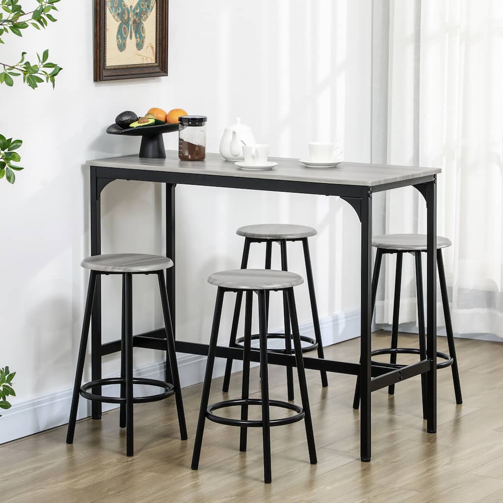 5-Piece Counter Height Pub Set with 4 Bar Stools and Wooden Top