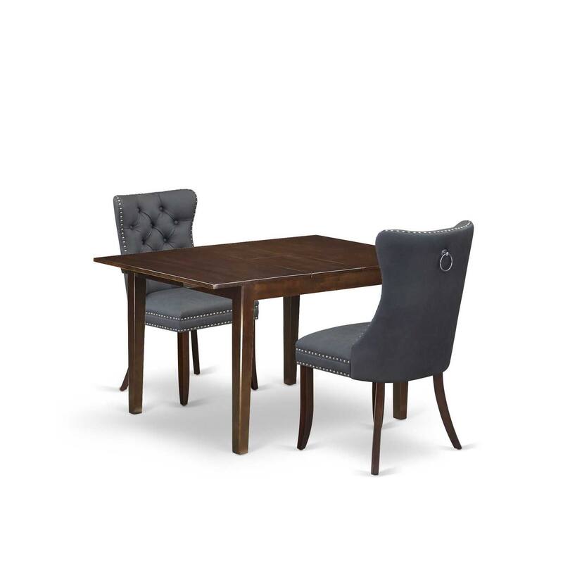 HomeStock 3-Pc Mahogany Finish Rectangular Solid Wood Top with Butterfly Leaf Dining Table Set