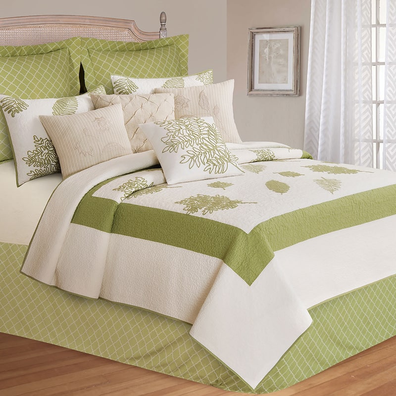 Willow Sage Full/Queen Quilt 100% Cotton Lightweight Machine Washable Reversible Bedspread Coverlet