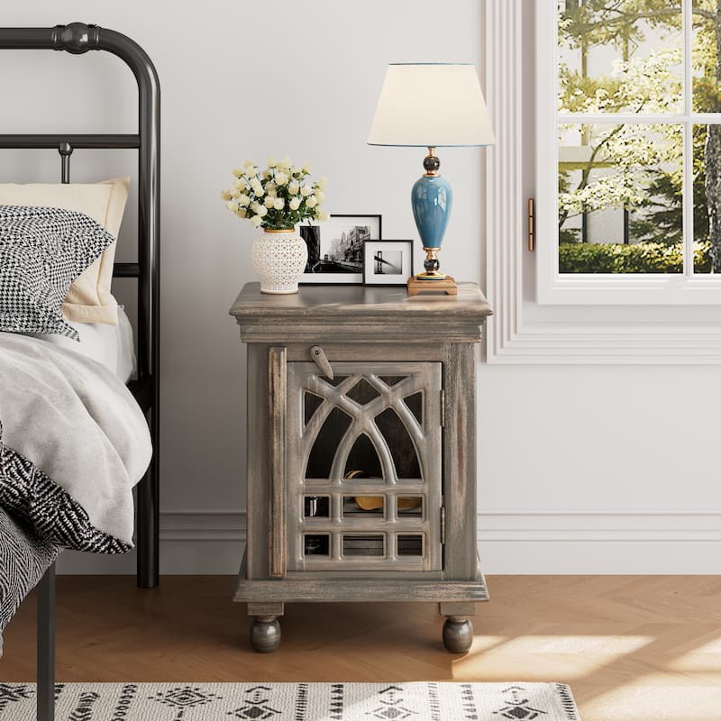 Antique Wood Nightstand - Antique Grey