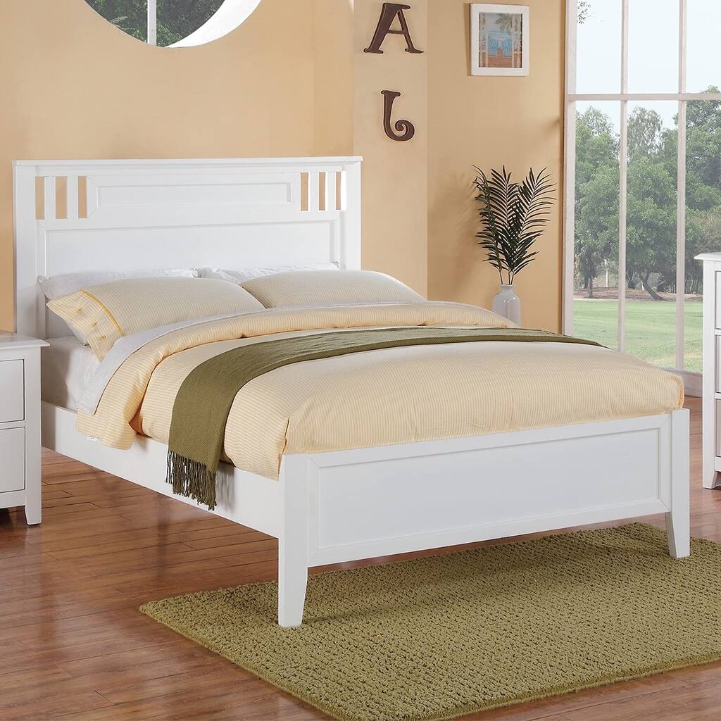 Full Size Bed with Unique Design Headboard, White Finish, Contemporary Style