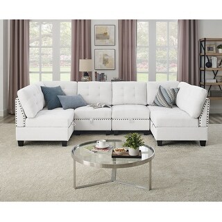 Ivory 4 Single Chair Modular Sofa Set w/ Hidden Storage and Corner ...