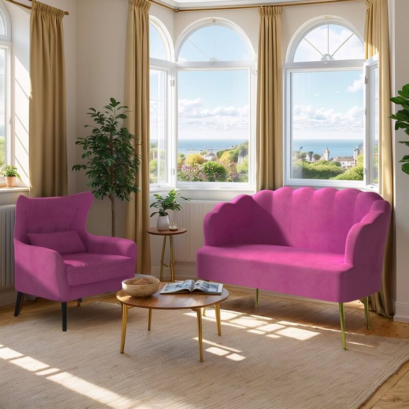 Velvet Tuft Thick Cushion Metal Legs Loveseat Sofa