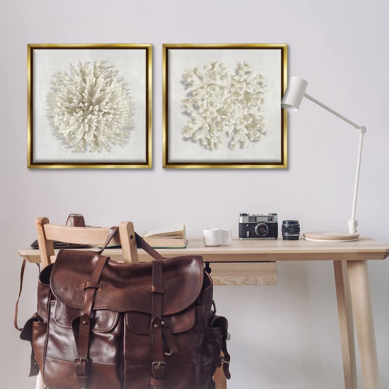 Stupell Distinct Natural Coral Framed Floater Canvas Wall Art Design By Caroline Kelly (Set of 2)