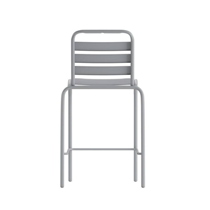 Commercial Indoor-Outdoor Restaurant Stack Stool with Triple Slat Back