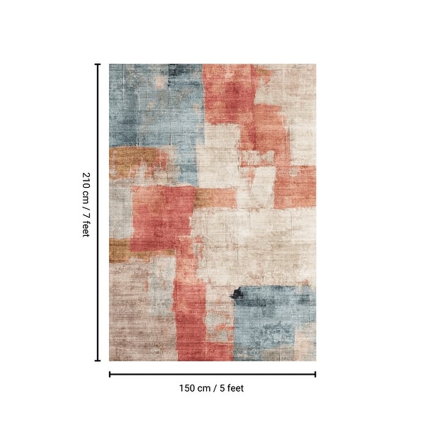 dimension image slide 14 of 16, Washable Vintage Area Rug Modern Abstract Soft Rug