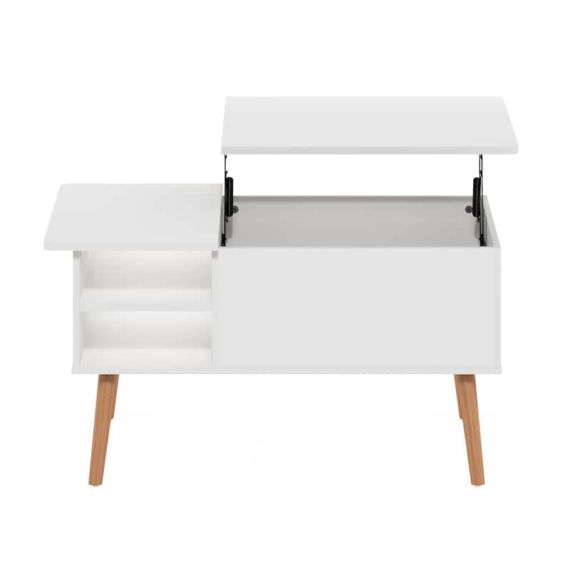Furinno Jensen Wooden Leg Lift Top Coffee Table With Hidden Compartment and Side Open Storage Shelf for Living Room, Solid White