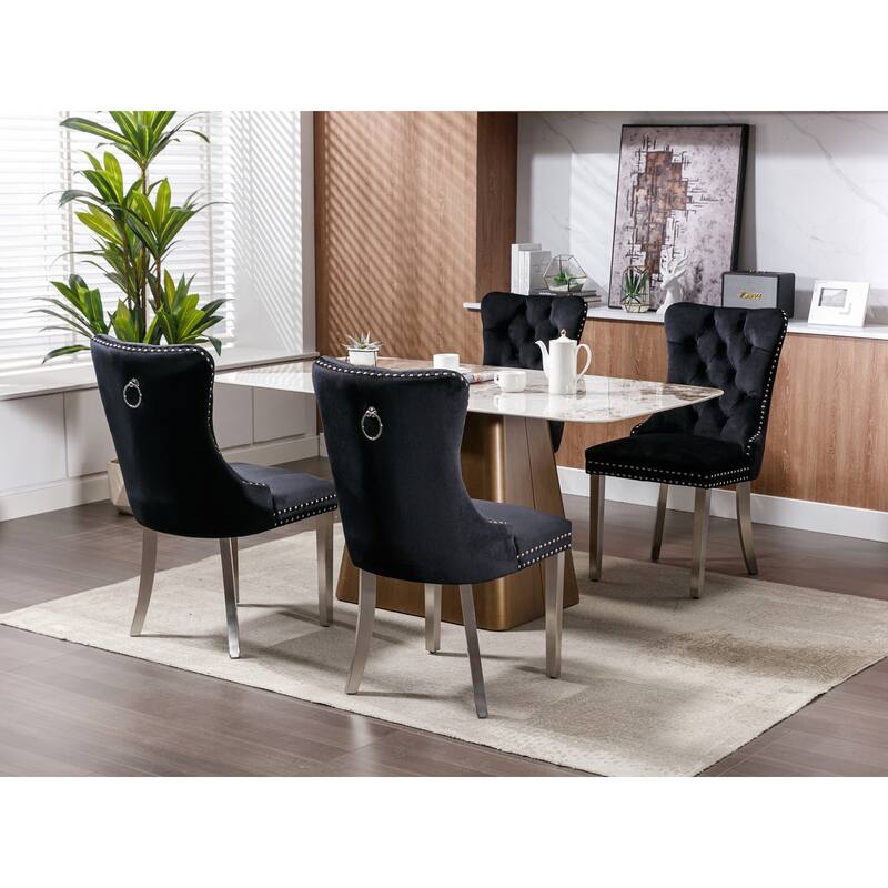 Modern Tufted Solid Wood Velvet Upholstered Dining Chair with Stainless Steel Plating Legs and Nailhead Trim