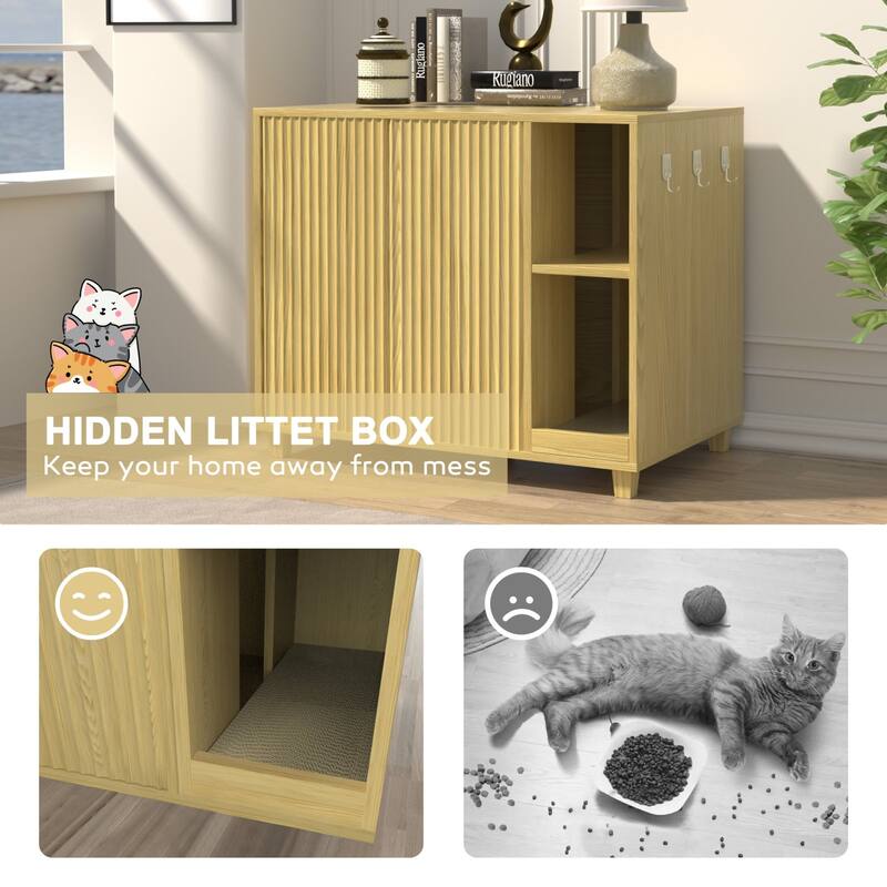 VEIKOUS Cat Litter Box Furniture, Multifunctional Cat Litter Box Enclosure with Scratch Board - 41.3''×26.8''×35''