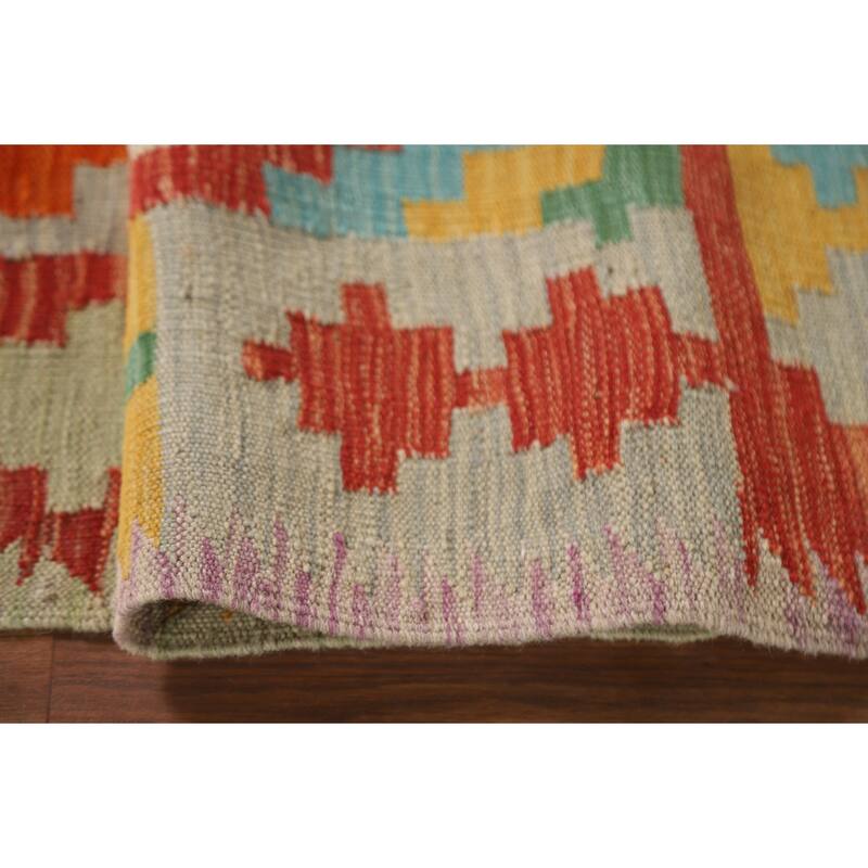 Geometric Reversible Kilim Oriental Accent Rug Flatweave Wool Carpet - 3'4"x 5'2"