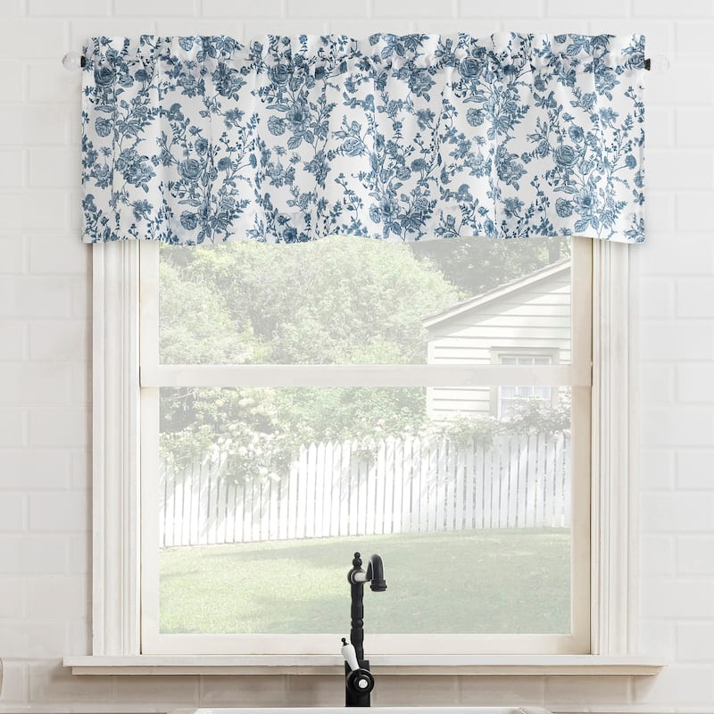 No. 918 Elara Tonal Botanical Semi-Sheer Rod Pocket 1-Piece Kitchen Curtain Valance - 54" x 14" - Indigo