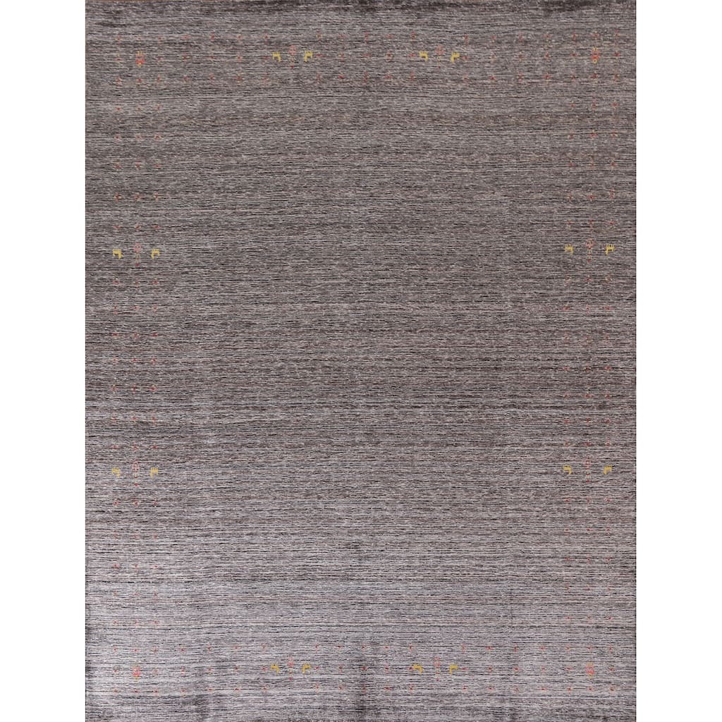 Striped Gabbeh Area Rug Hand-Knotted Wool Carpet - 7'10"x 9'10"