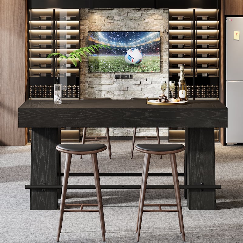 63-Inch Bar Table, Counter Height Pub Table with Metal Footrest for Home Bar, Kitchen