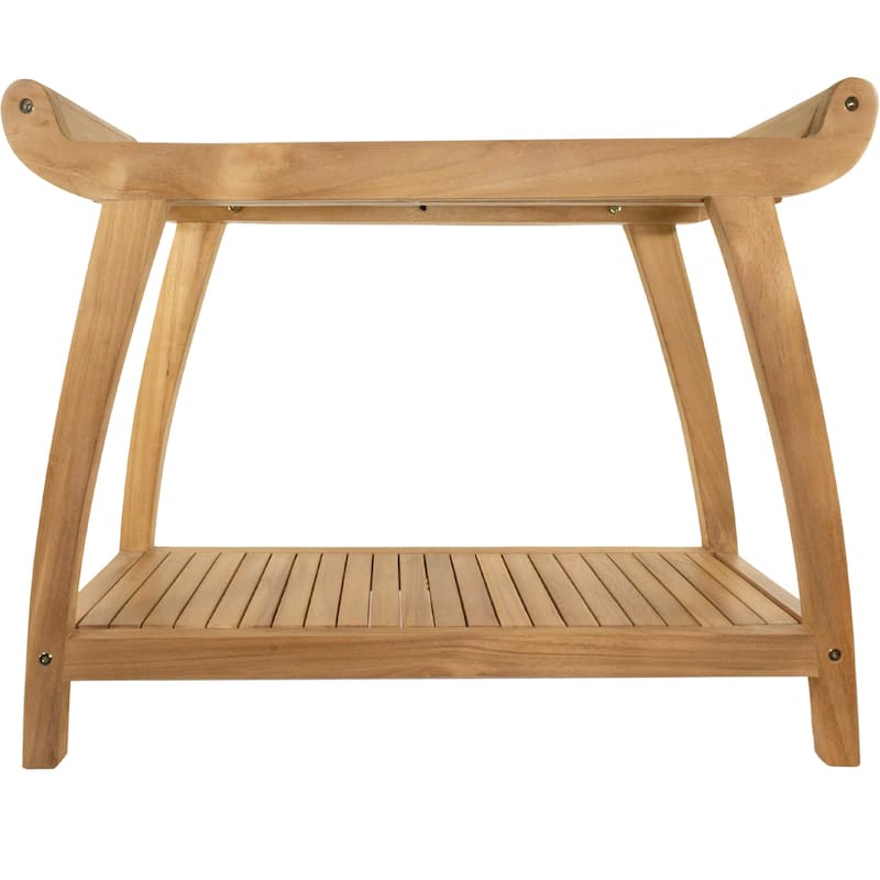 Nordic Style Natural Curved Spa Bench with Shelf - 30"