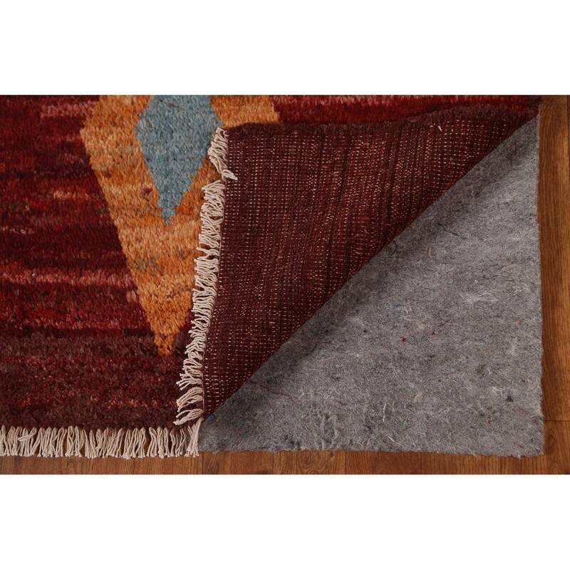 Hand Knotted Oriental 100% Wool Carpet Modern Tribal Red Moroccan Area Rug - 7' 7'' X 5' 9''