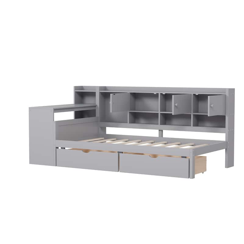 Twin/Full Size Grey Wooden Daybed with 2 Drawers