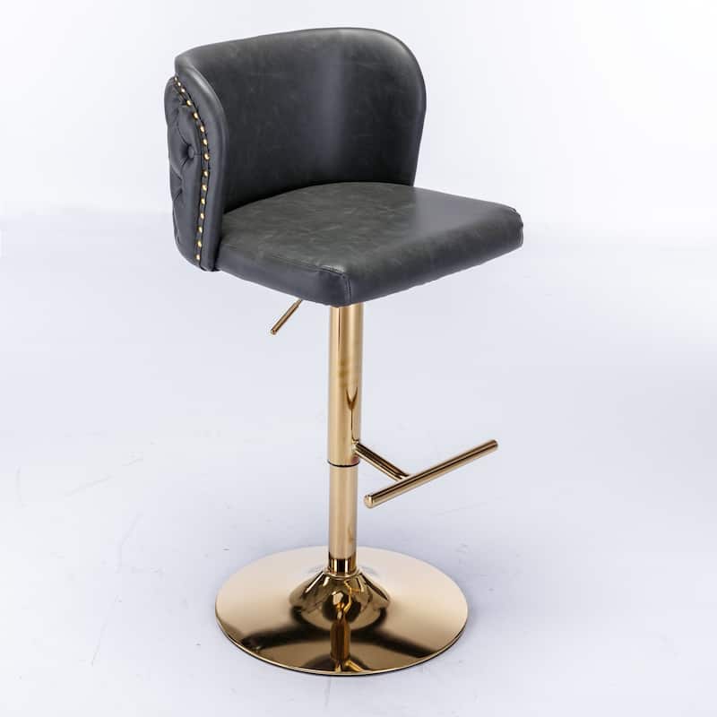 Set of 2 PU Upholstered Swivel Adjustble Bar Stools with Tufted Back