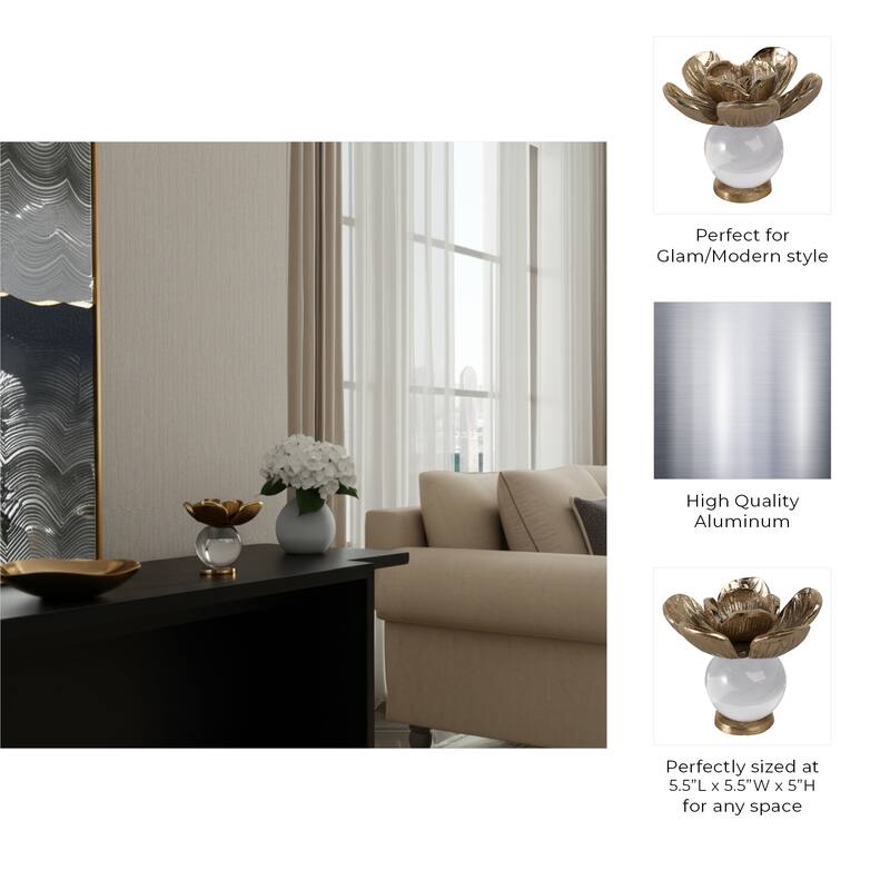 Metal Sculpture Flower Statue with Orb Base Decorative Style - 5" Gold - 5.5" x 5.5" x 5"