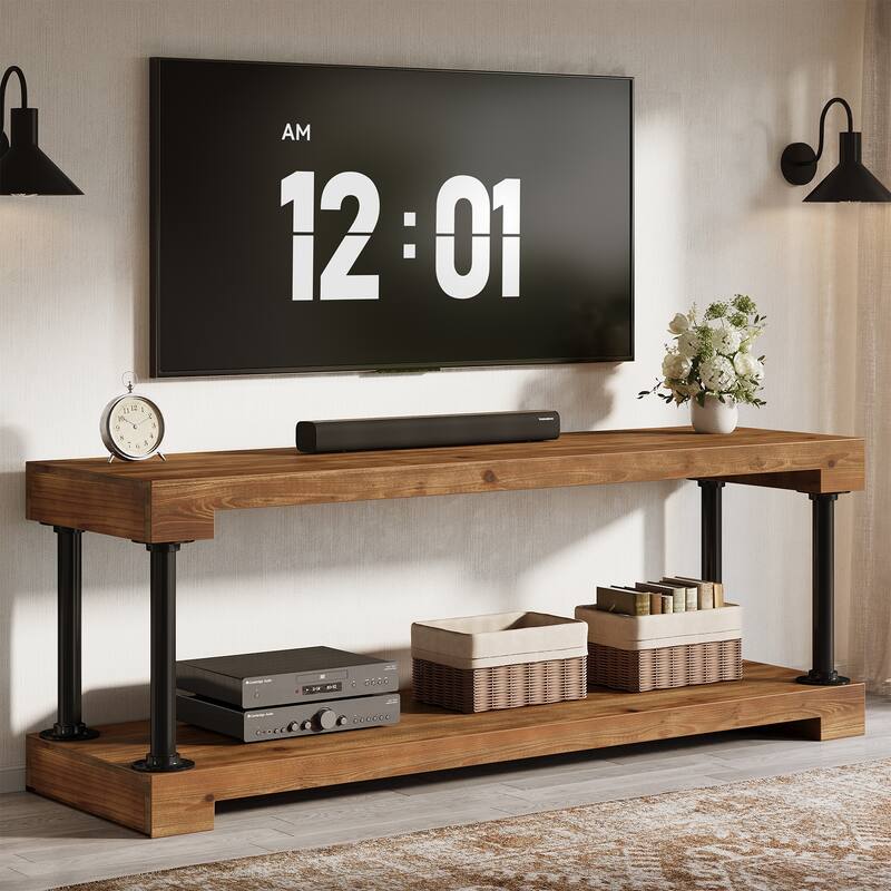 63" Solid Wood TV Stand For 75-Inch TV - 63.0" W x 13.8" D x 21.7" H