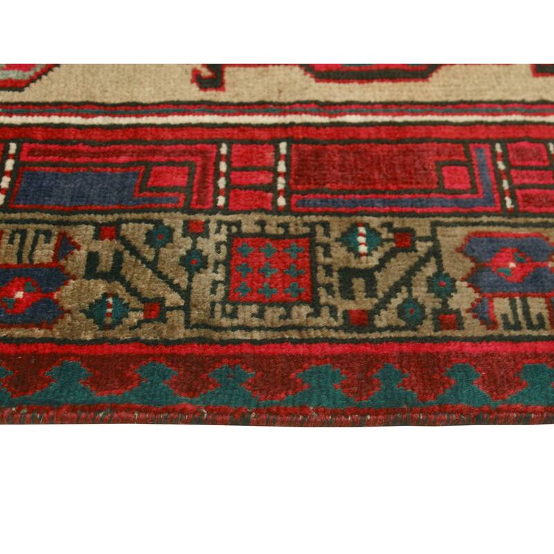 Fine Vintage Distressed Bushra Beige/Red Runner - 3'5" x 11'2"