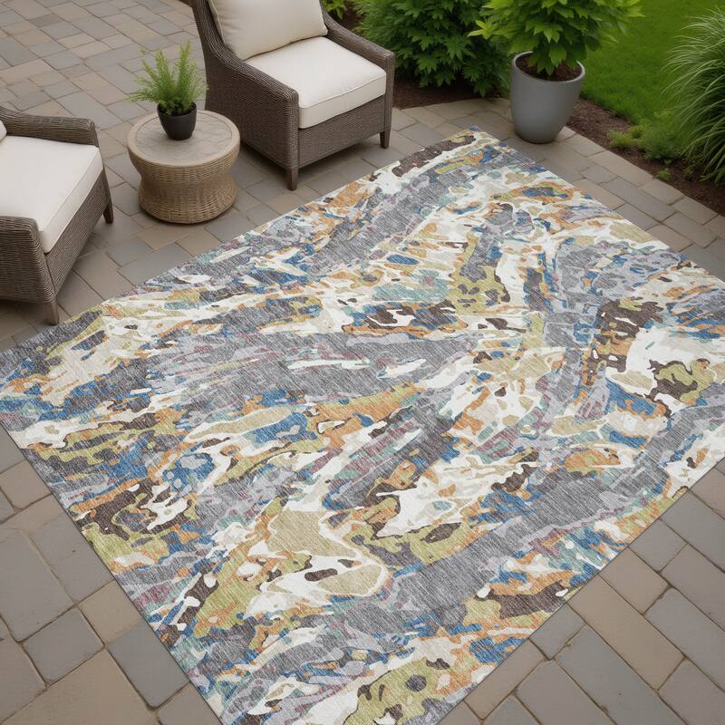 Machine Washable Indoor/ Outdoor Brushstrokes Chantille Rug