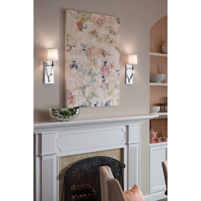 Elk Home Roule Mirror Brushed Nickel With White Fabric Shade Sconce